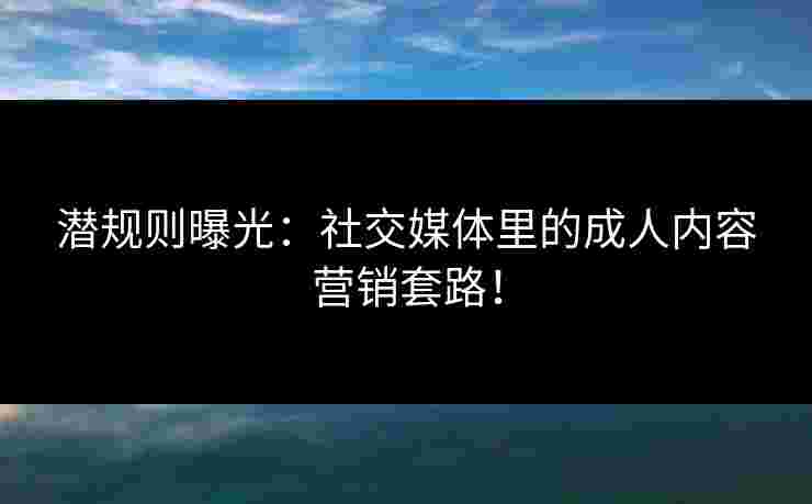 潜规则曝光：社交媒体里的成人内容营销套路！